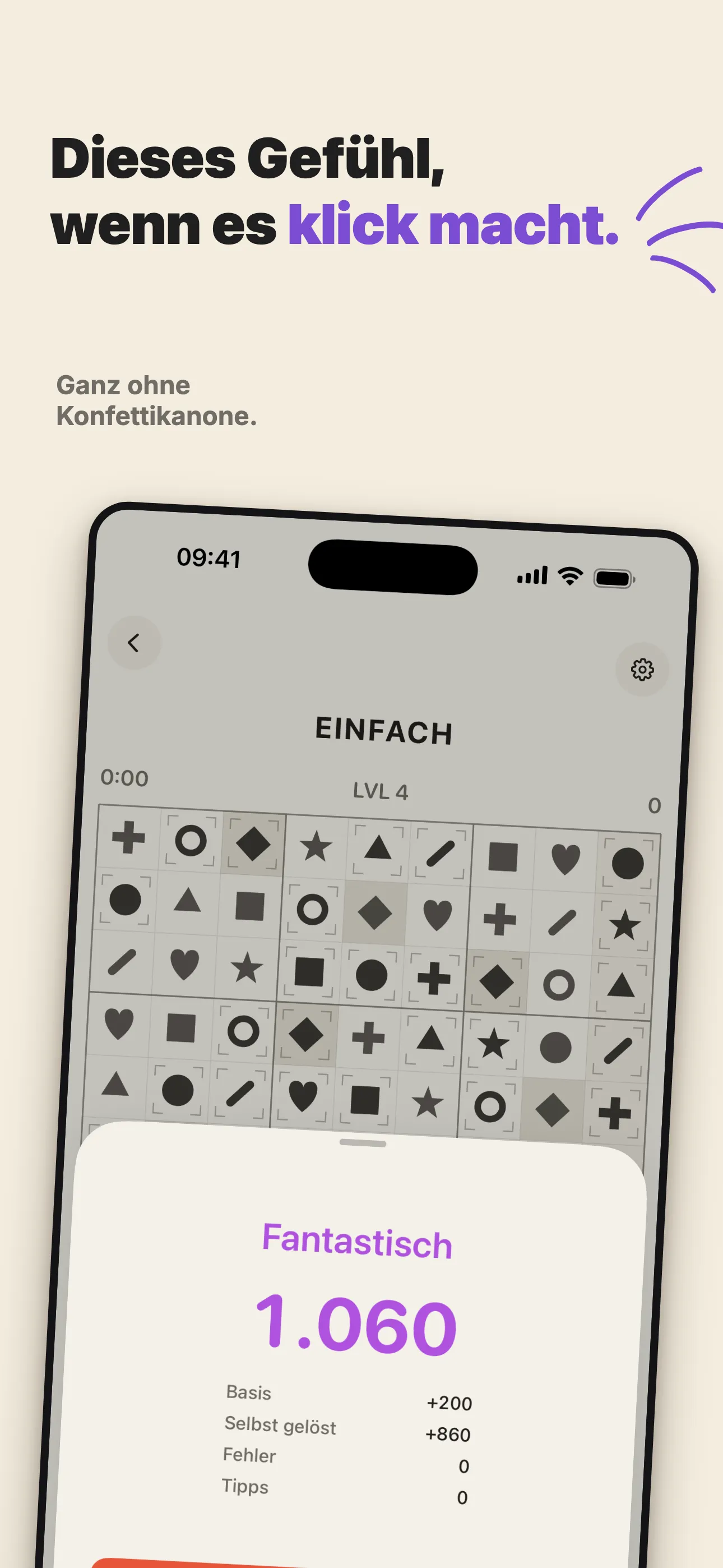Abschluss eines leichten form9-Rätsels — die Punkteübersicht.