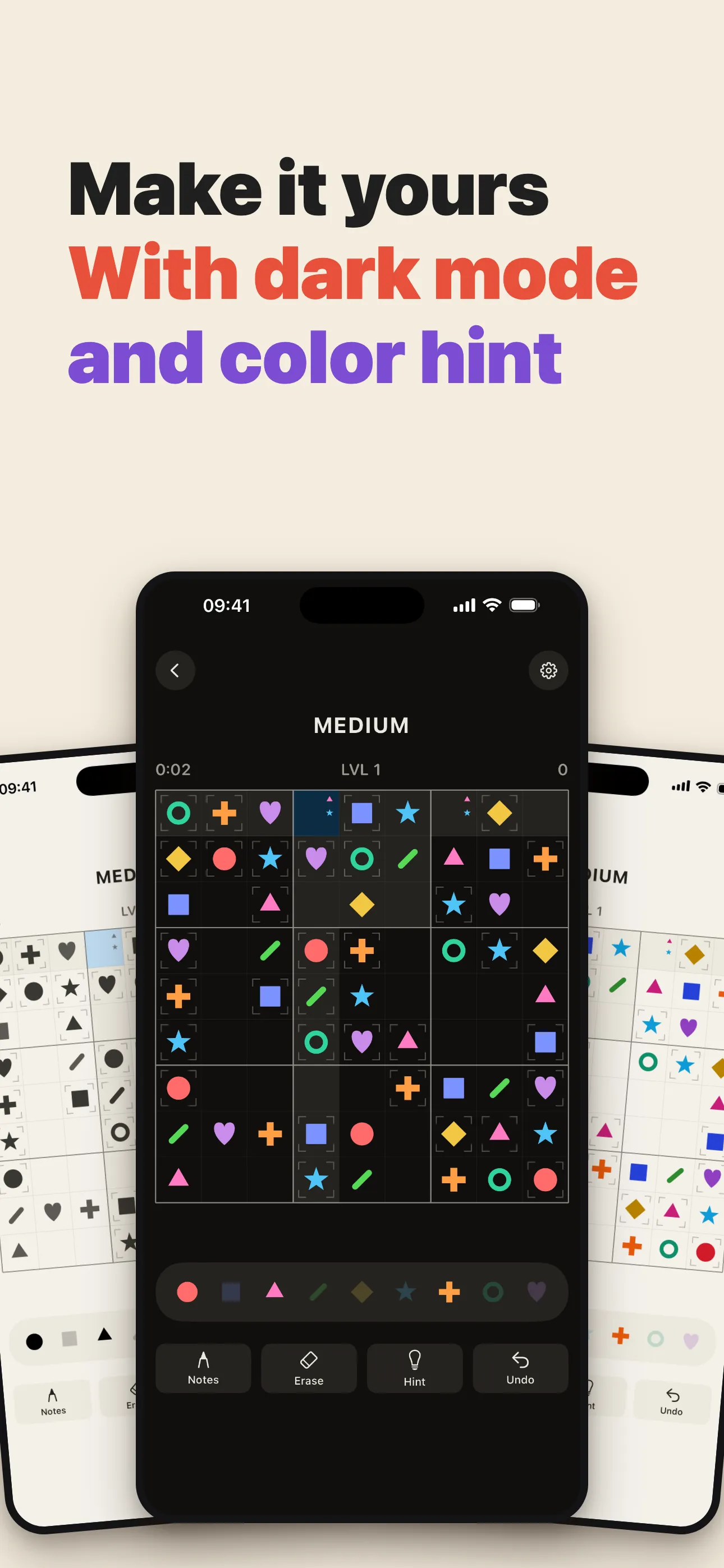 A form9 board with dark mode and the optional colour hint turned on.
