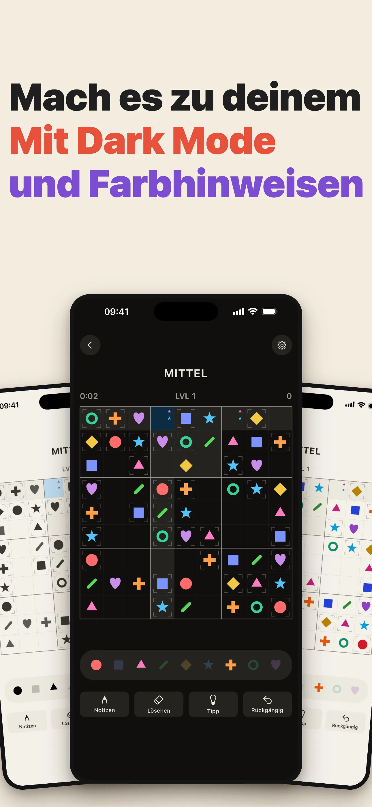 Ein form9-Brett mit Dark Mode und optionalem Farb-Hinweis.